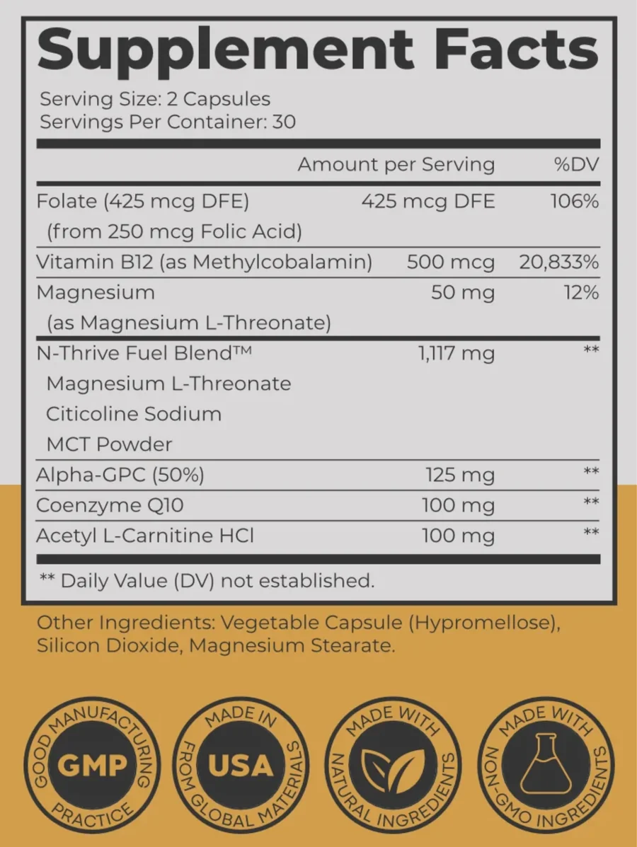 neuro-excel Supplement Facts panel